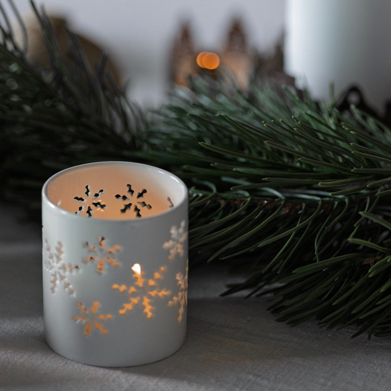 sögne hvit t-lysholder snøkrystall small