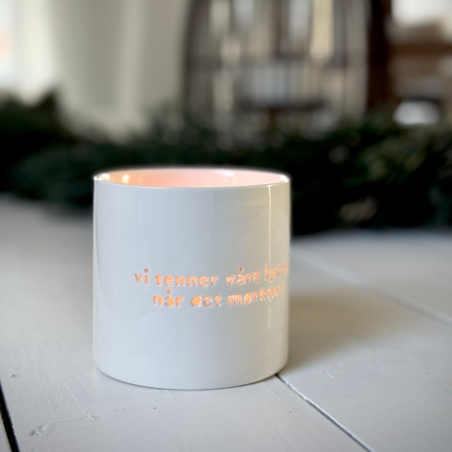 sögne hvit t-lysholder vi tenner våre lykter medium